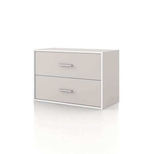 HOMES: Inside + Out Apexa 2-Drawer Wooden Stackable Storage Drawers, Small Food Pantry Cabinet, Cajonera De Madera, Underbed Drawer Dorm Teen Room Decor & Bedroom, Home Office, Kitchen, Taupe Grey