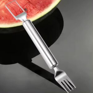 Generic New 2 pcs Set 2-in-1 Stainless Steel Fruit Cutter, Watermelon Melon Cutter with Fork, Tool 2 pcs Watermelon Slicer for Kitchen (Green)