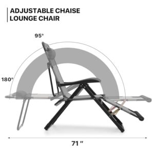 MoNiBloom Lounge Chair Adjustable Patio Chair Steel Frame Outdoor Furniture Recliner Folding Lounge Camping Chair with Headrest for Pool Side Yard Beach, 330lbs Capacity