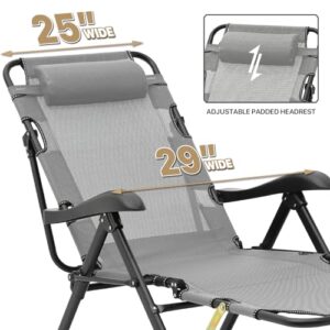 MoNiBloom Lounge Chair Adjustable Patio Chair Steel Frame Outdoor Furniture Recliner Folding Lounge Camping Chair with Headrest for Pool Side Yard Beach, 330lbs Capacity