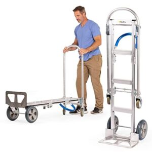 haulpro senior convertible hand truck - heavy duty loads 1,000 lbs. aluminum moving dolly converts from hand truck to platform push cart in seconds-utility cart with anti slip handle (unassembled)