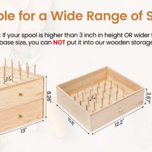 PAZIONMI Wooden Thread Box Thread Holder Thread Rack Sewing and Embroidery Thread Storage Box/Organizer for Sewing 90-Pools(Drawer Spool Size Requirement: Height≤3", Width≤2.5",Top for Taller Spools)