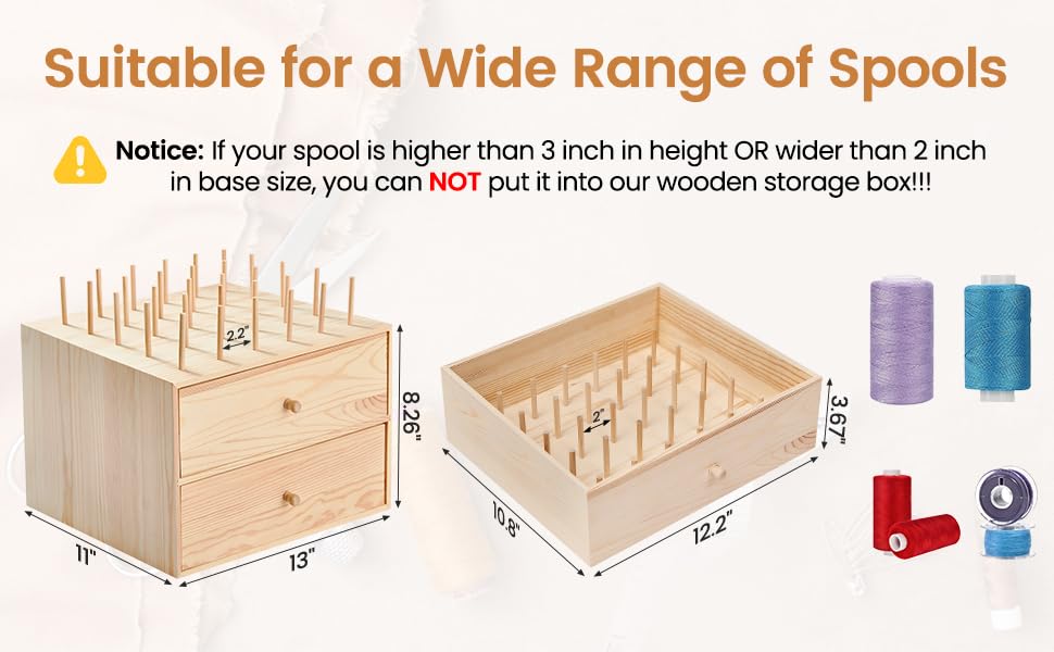 PAZIONMI Wooden Thread Box Thread Holder Thread Rack Sewing and Embroidery Thread Storage Box/Organizer for Sewing 90-Pools(Drawer Spool Size Requirement: Height≤3", Width≤2.5",Top for Taller Spools)