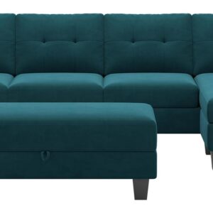 Belffin Convertible L Shaped Couch with Reversible Large Ottoman L Shape Sofa Storage Chaise Sectional Sofa Living Room Furniture Peacock Blue