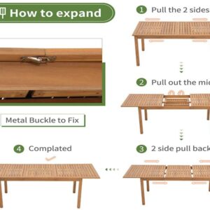 OC Orange-Casual 7 Piece Patio Dining Set, Outdoor Acacia Wood Furniture Set, Extendable Rectangular Table and 6 Folding Director Chairs w/Soft Padding, FSC Certified, for Backyard,Dark Grey