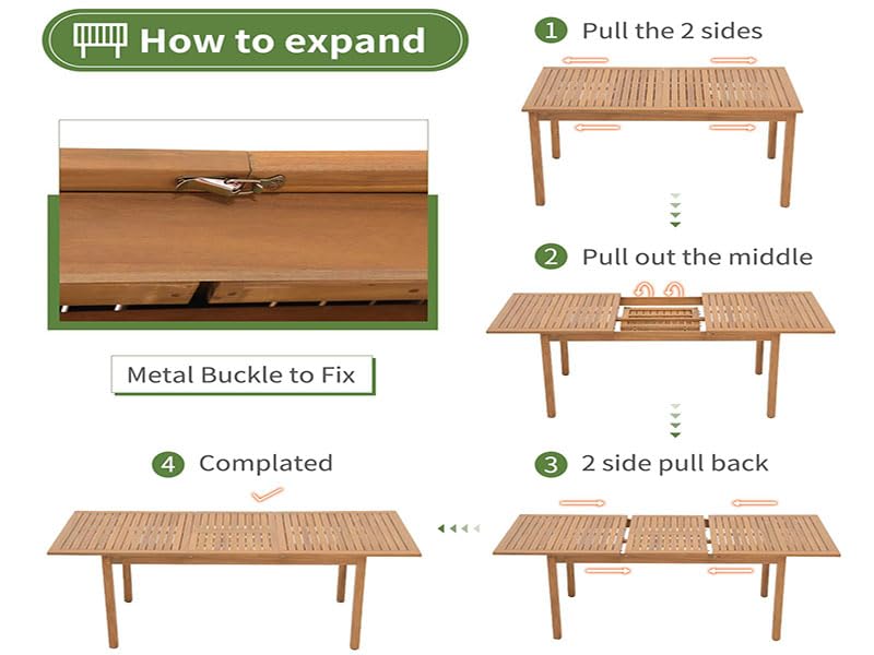 OC Orange-Casual 7 Piece Patio Dining Set, Outdoor Acacia Wood Furniture Set, Extendable Rectangular Table and 6 Folding Director Chairs w/Soft Padding, FSC Certified, for Backyard,Dark Grey