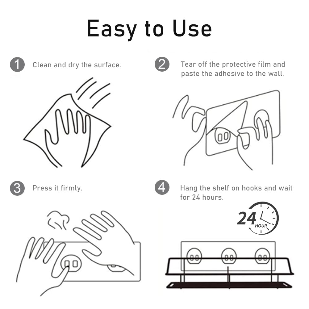 Ewerex Shower Caddy Adhesive Strips Replacement, Waterproof Transparent Shower Adhesive Sticker, No Drilling Strong Hook Strip for Bathroom Storage Shelves Kitchen Racks - 2 Pack