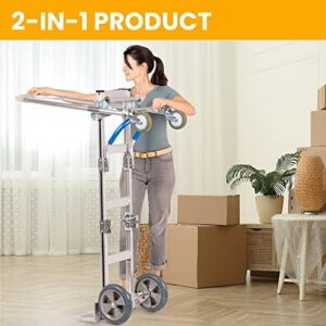 HaulPro Senior Convertible Hand Truck - Heavy Duty Loads 1,000 lbs. Aluminum Moving Dolly Converts from Hand Truck to Platform Push Cart in Seconds-Utility Cart with Anti Slip Handle (UNASSEMBLED)