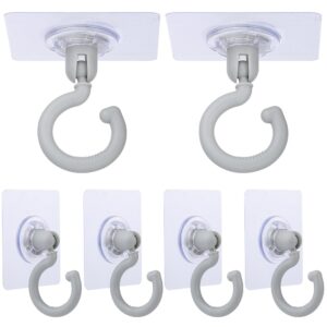 gorgecraft 6pcs 360°rotating self adhesive ceiling hooks wall sticky hook plastic gainsboro utility rotatable heavy duty swivel hook hangers for kitchen bathroom home and office hanging key coat towel