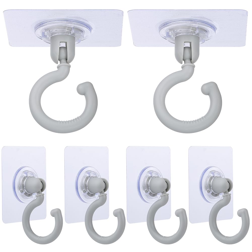 GORGECRAFT 6Pcs 360°Rotating Self Adhesive Ceiling Hooks Wall Sticky Hook Plastic Gainsboro Utility Rotatable Heavy Duty Swivel Hook Hangers for Kitchen Bathroom Home and Office Hanging Key Coat Towel