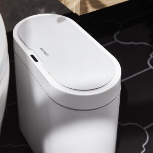 ELPHECO Bathroom Motion Sensor Trash can 2.5 Gallon Automatic Garbage Can, 9.5L Slim Plastic Smart Trash Bin with Lid, touchless Garbage can for Bedroom, Bathroom, Kitchen, Office, White