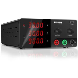 nice-power dc power supply variable, 30v 30a 900w high power bench power supply with encoder knob, 4-digit led display lab power supply adjustable switching regulated power supply battery charging