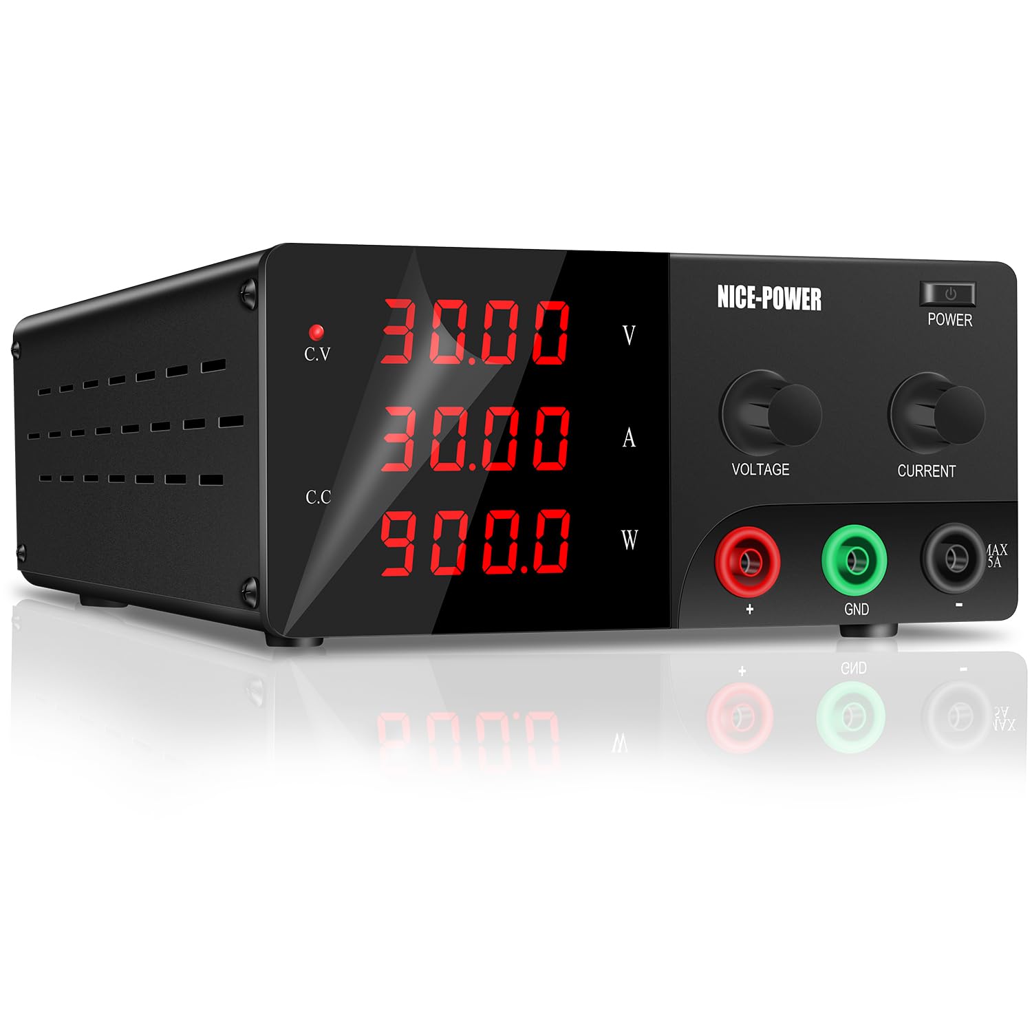 NICE-POWER DC Power Supply Variable, 30V 30A 900W High Power Bench Power Supply with Encoder Knob, 4-Digit LED Display Lab Power Supply Adjustable Switching Regulated Power Supply Battery Charging