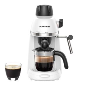 sowtech espresso coffee machine cappuccino latte maker 3.5 bar 1-4 cup with steam milk frother white, cm5409-ul