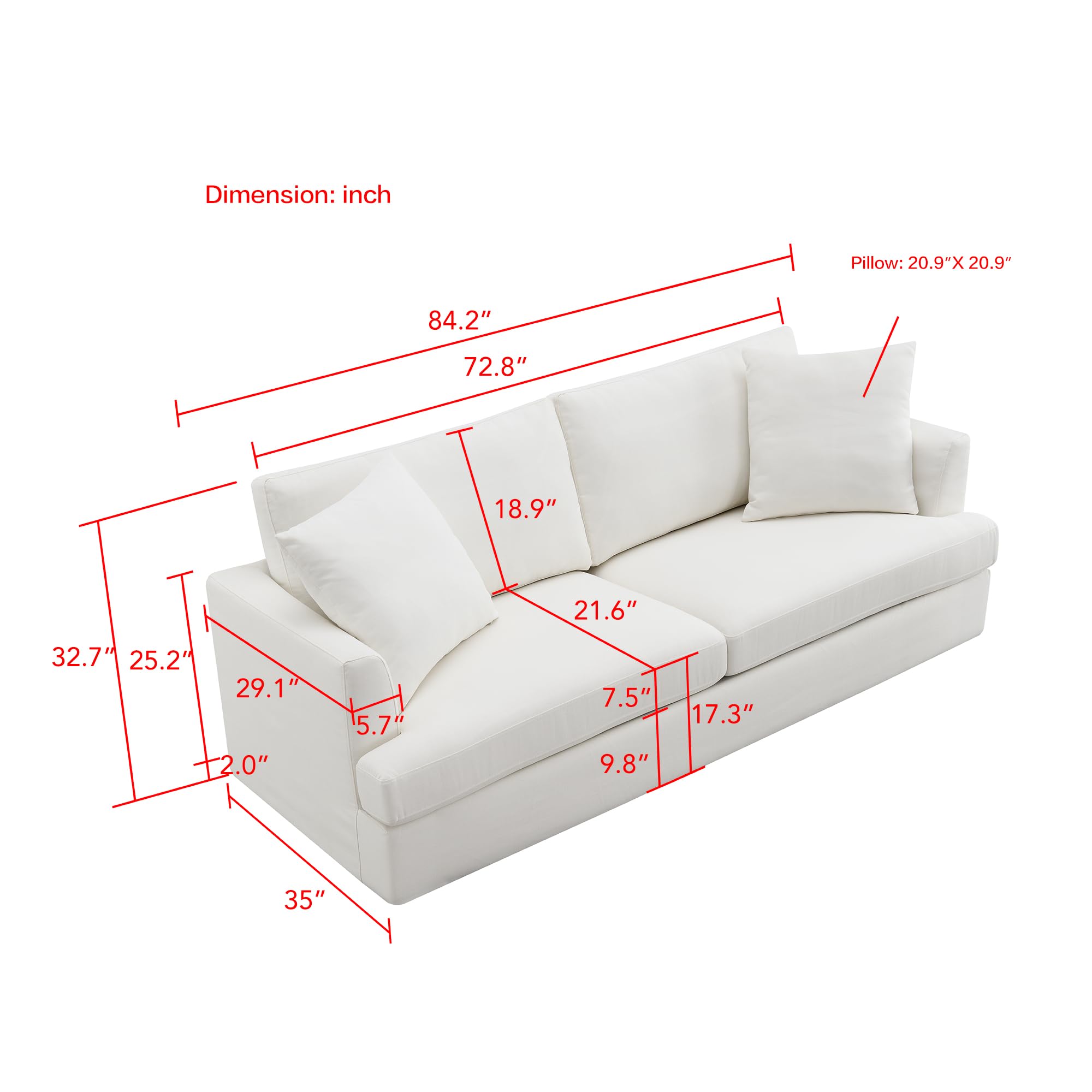 LULUTONG 84.2" Removable Covers Sofa, Comfy Slip Cover Sofas Couches, Upholstered Linen-Look Fabric, 3 Seater Cozy Couch Washable Covers for Living Room, Bedroom, Office, Studio, Apartment (White)