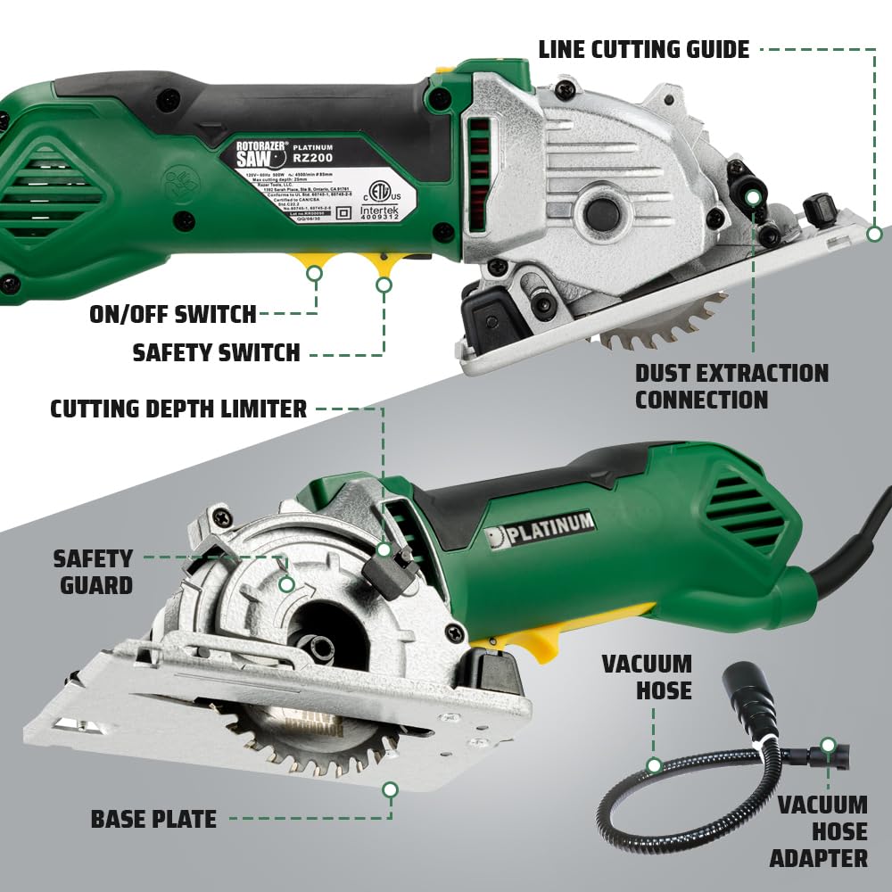 ROTORAZER SAW Platinum Compact Circular Saw Set - New Model for 2024! Extra Powerful - Deeper Cuts! Cut Drywall, Tile, Grout, Metal, Pipes, PVC, Plastic, and Copper. AS SEEN ON TV! (Green)