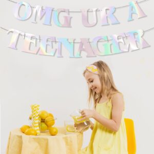 Generic Iridescent 'OMG UR A TEENAGER' Banner, 13th Birthday Party Decor for Girls, 13 Years Old Birthday Sign, Happy 13th Birthday Party Supplies