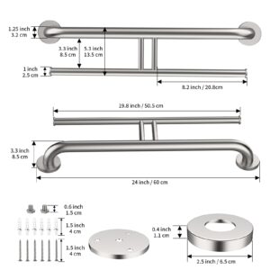 Brushed Nickel Double Toilet Paper Holder w/Safety Bar 24 inch, Zepolu 2-in-1 Assist Bar Balanced Support Handle, Stainless Steel Wall Mounted Bathroom Toilet Grab Bar for Senior Elderly Handicap