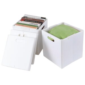 Innouse 4-Pack Collapsible Plastic Storage Cube Bins, Foldable Cube Storage Bin, White