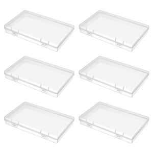 lemecima 6 pack rectangular clear plastic storage containers box with hinged lid for beads and other small craft items (6.9 x 4.2 x 1 inch)