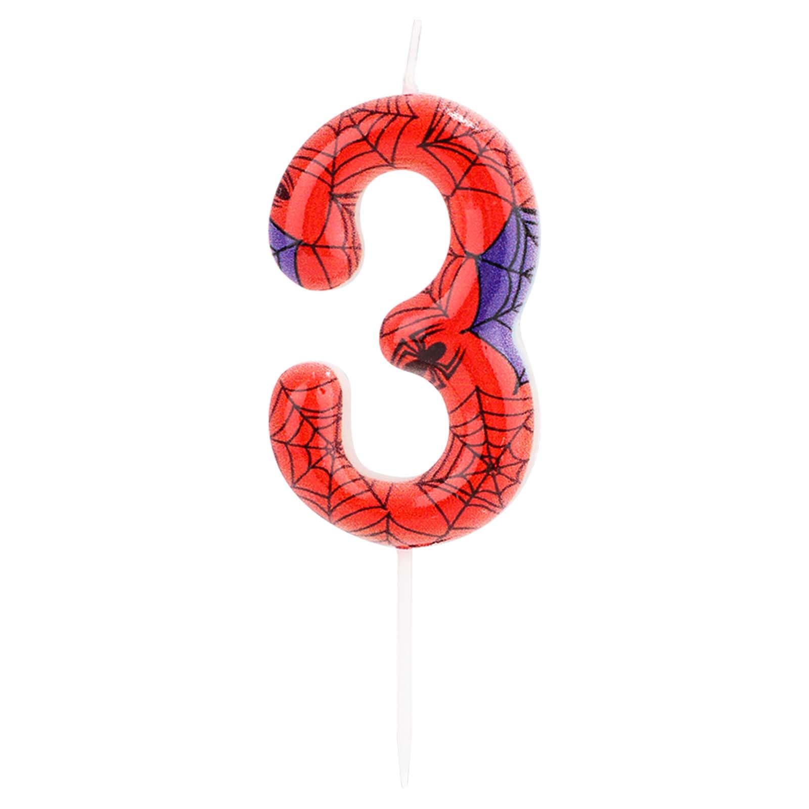 Spider Birthday Candle, Red Blue Spider Themed Candle Number Candle Spider Web Candle Cake Topper Spider Birthday Decorations for Man Boy Girl Birthday Party Favor Supplies (3)