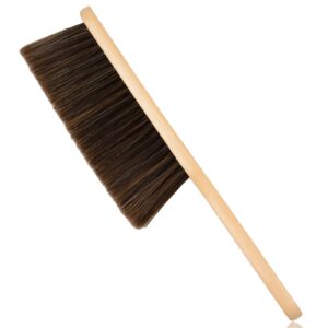 woooden hand whisk broom small hand broom dust brush with wood handle bench brush soft bristle broom for couch car fireplace bed household cleaning(brown)