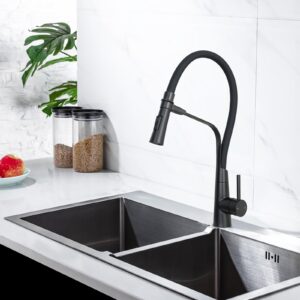 TRYWELL Kitchen Faucets with Side Sprayer Single Handle Pull Out Hose Magnetic Docking Faucet Stainless Steel Black Kitchen Sink Faucet Commercial Faucet (CW-118E-BK，Black)