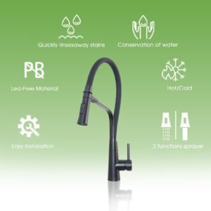 TRYWELL Kitchen Faucets with Side Sprayer Single Handle Pull Out Hose Magnetic Docking Faucet Stainless Steel Black Kitchen Sink Faucet Commercial Faucet (CW-118E-BK，Black)