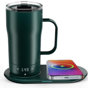 legardliliu smart self heating coffee mug 18 oz temperature control heated coffee mug app controlled warmer mug 5-10 hour led display keep coffee hot all day fast wireless charger base jade green