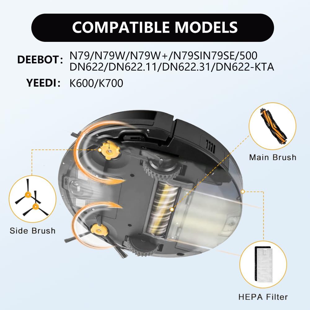 Replacement Parts Compatible for Ecovacs Deebot N79 N79S DN622 500 N79W N79SE DN622.11 DN622.31 Yeedi K600 K700 Accessories Kit,Replacement Parts Compatible for Deebot 500 DC3G Robot Vacuum