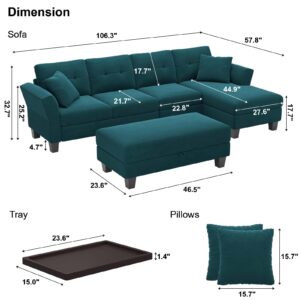 Belffin Convertible L Shaped Couch with Reversible Large Ottoman L Shape Sofa Storage Chaise Sectional Sofa Living Room Furniture Peacock Blue