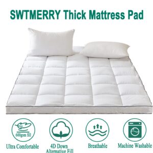 SWTMERRY Mattress Pad Topper - Extra Thick Mattress Pad Cover for Deep Sleep,4D Snow Down Alternative Fill Overfilled Plush Pillow Top with 8-21 Inch Deep Pocket (White, King)