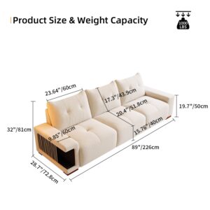 3 Seater Couch for Living Room, 89" Modern Sofa for Small Space,Comfy Couches with Wide Armrest, Cream Sofa,Sleeper Chenille Couch,Cloud Couch for Apartment Lounge,Beige