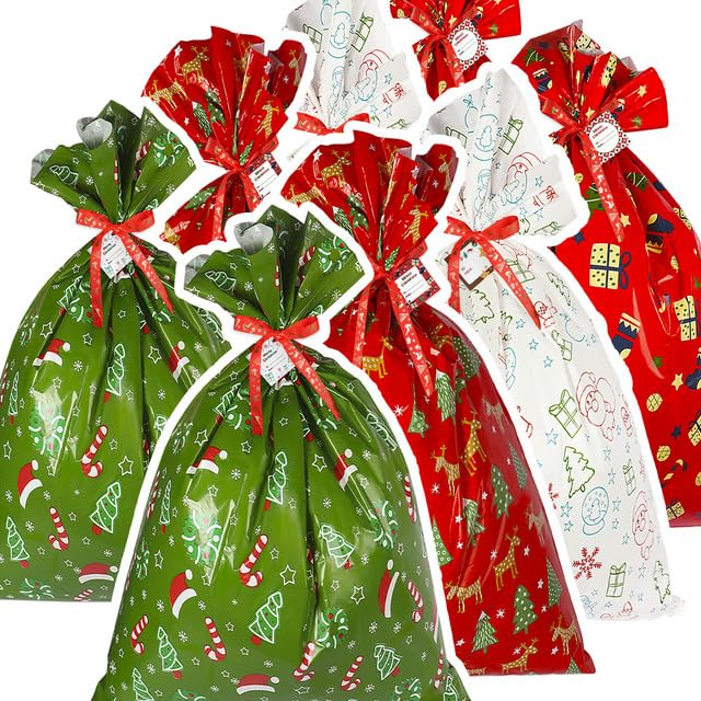 Kidtion Large Christmas Gift Bags - 36'' x 44'' Reusable Holiday Bags for Gifts, Durable Christmas Bags & Jumbo Christmas Gift Bags, Reusable Holiday Gift Bags & Party Favor Bags (8 PCS)