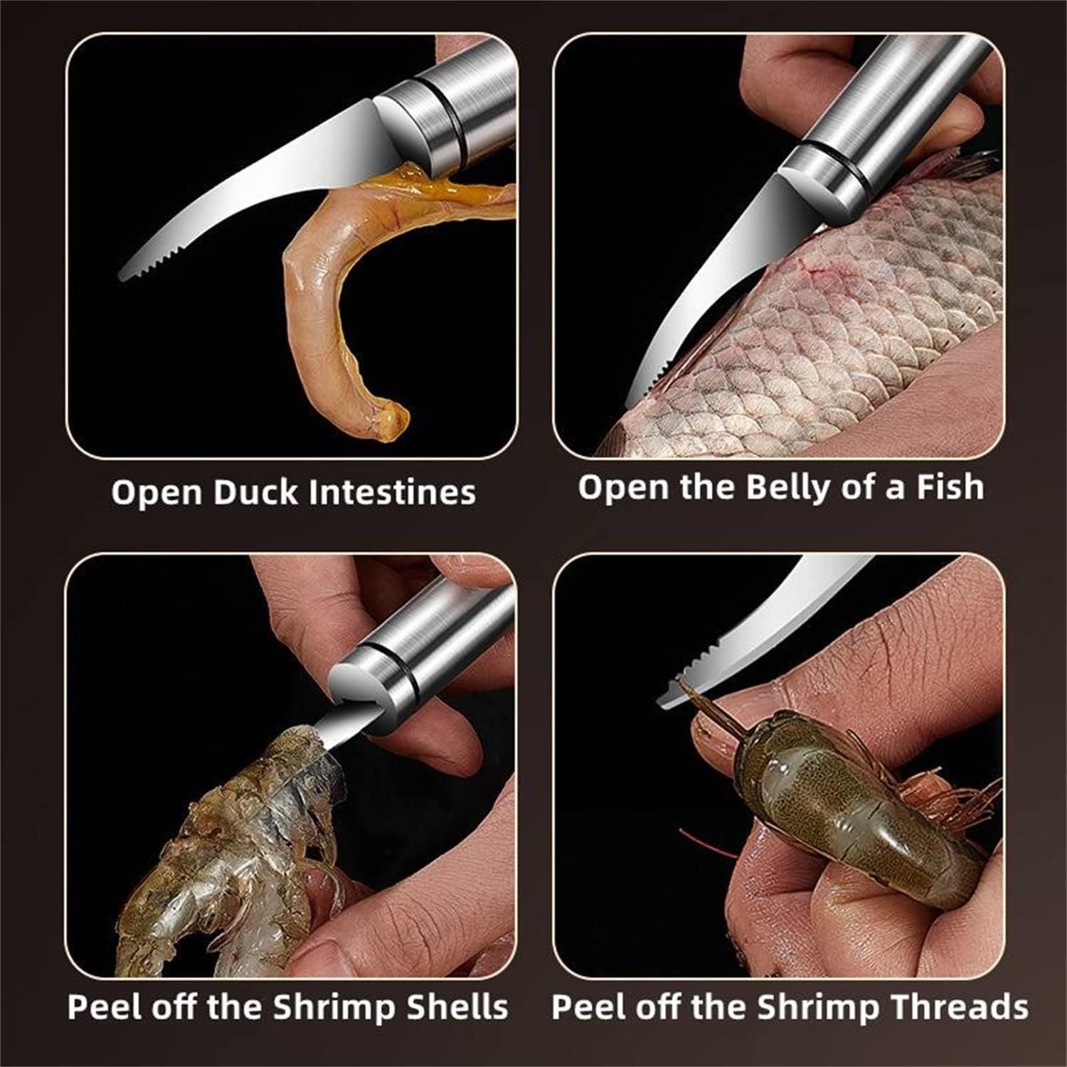 2024 New 5 in 1 Multifunctional Shrimp Line Fish Maw Knife with Cleaning Cloth, 304 Stainless Steel Shrimp Peeler, Fish Scale Remover, Kitchen Fish and Shrimp, Duck Intestine Cleaner Seafood Tools