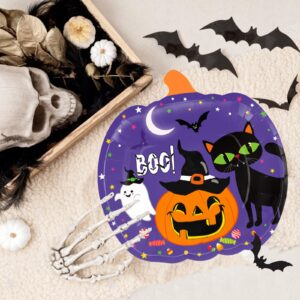 LINHAXM 120 PCS Halloween Party Supplies Halloween Pumpkin Shaped Disposable Plates Napkins Cups for Halloween Holiday Birthday Baby Shower Party Decorations