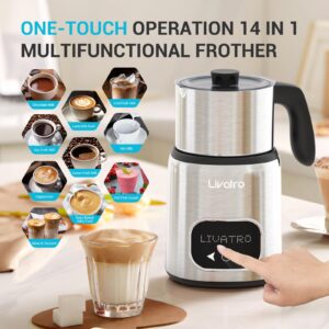 Livatro Electric Milk Frother,14-in-1 Milk Frother and Steamer | Dual Cups(20.3oz&13.5oz) | Memory Function | Automatic Hot&Cold Foam Maker and Milk Warmer for Coffee,Latte,Cappuccino,Hot Chocolate