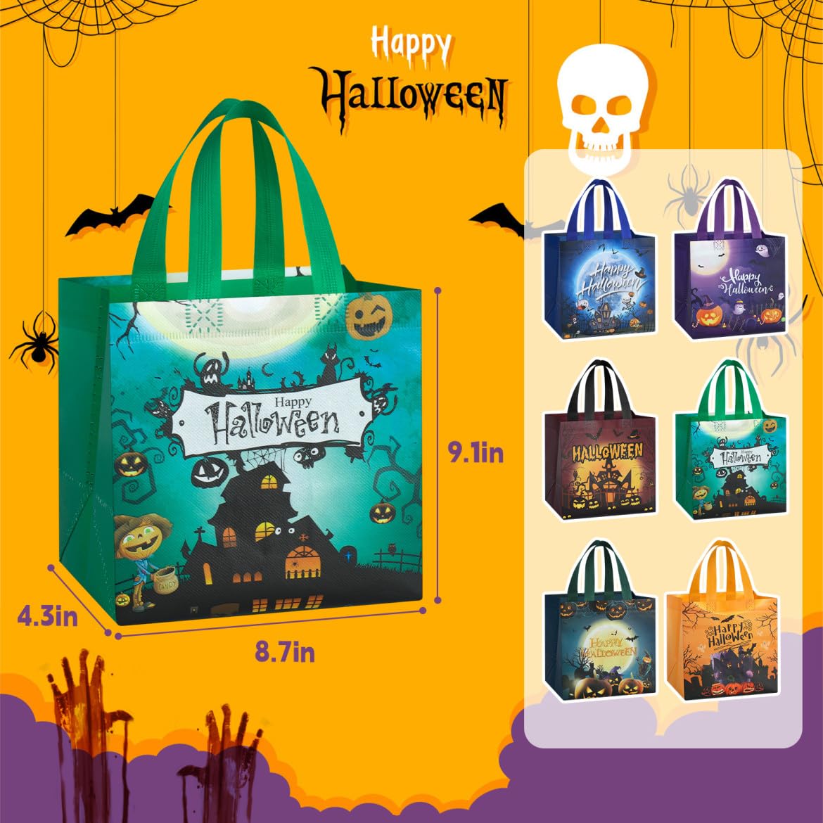 GPSHLUEP Halloween Non-Woven Gift Bags, Halloween Treats Bags, Halloween Trick or Treat Tote Bag, Halloween Party Bags with Handles for Gifts Wrapping, Halloween Party Supplies