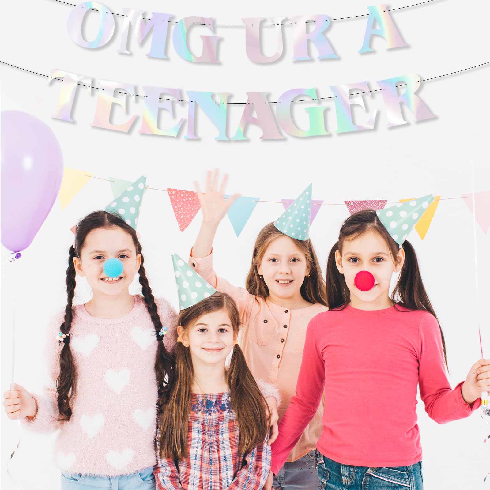 Generic Iridescent 'OMG UR A TEENAGER' Banner, 13th Birthday Party Decor for Girls, 13 Years Old Birthday Sign, Happy 13th Birthday Party Supplies