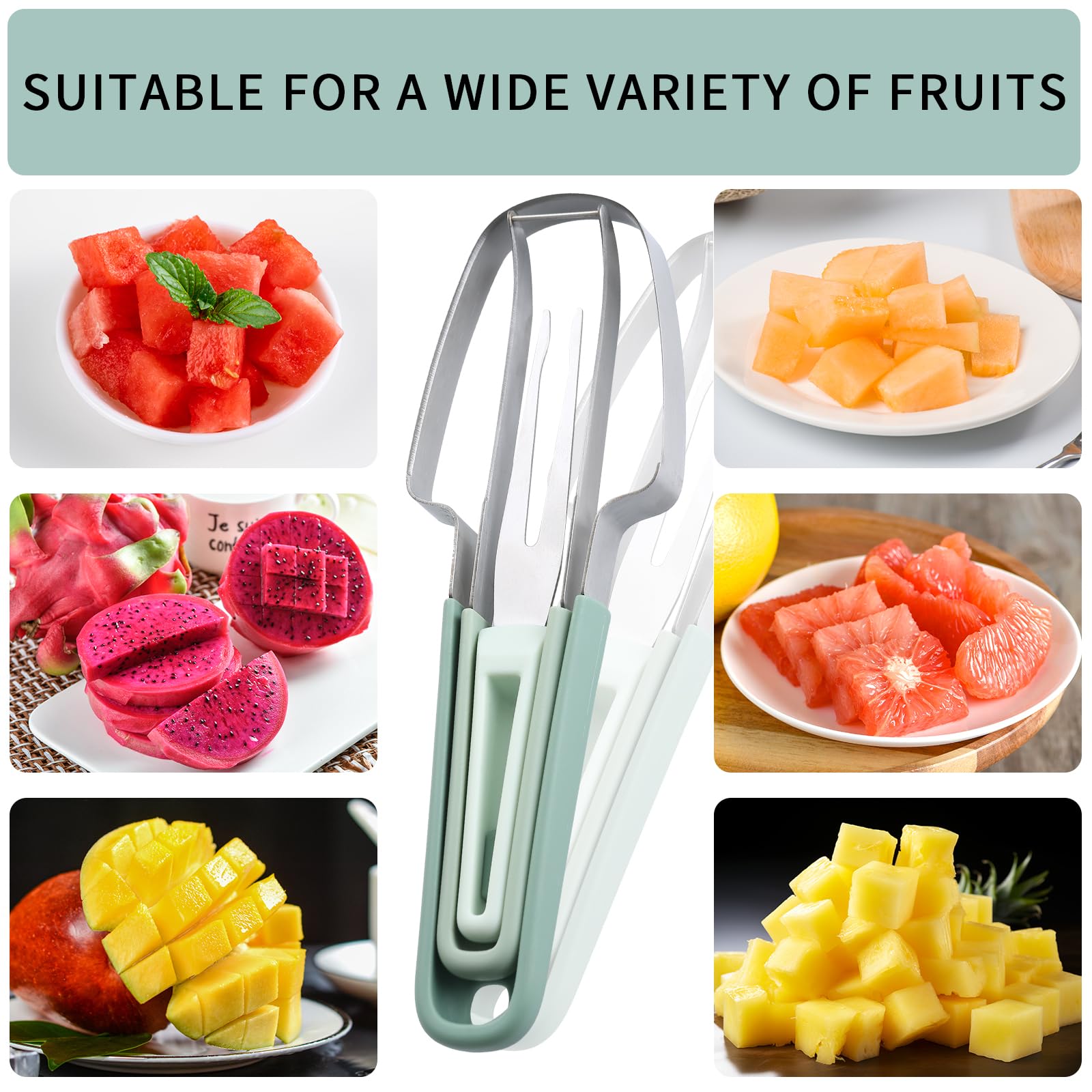 Newvenper 3-in-1 Stainless Steel Watermelon Slicer, Watermelon Popsicle Mold, Portable Watermelon Fork Watermelon Slicing Tool, Multifunctional Kitchen Gadgets