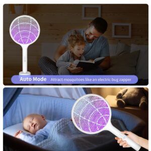 2Pack Electric Fly Swatter,4000V Bug Zapper Racket with 1500mah Battery Rechargeable,2 in 1 Fly Zapper & Purple Mosquito Killer Lamp with 3 Layers of Safety Net Suitable for Indoor and Outdoor