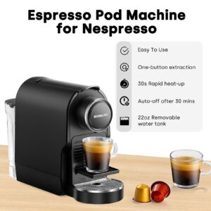 beanglass Espresso Pod Machine Compatible with NS Original Capsules, 20 Bar Compact Coffee Maker with Removable Water Tank for Cappuccino, Latte, Black