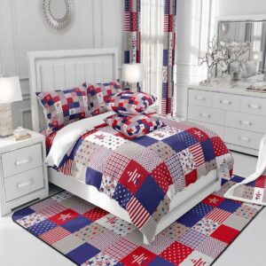 Feelyou Patriotic 4th of July Bedding Set King Size Americana Stars Plaid Duvet Cover 100% Cotton for Adults Women Men Independence Day Comforter Cover Set Red Blue Bedspread Cover 3Pcs,No Comforter