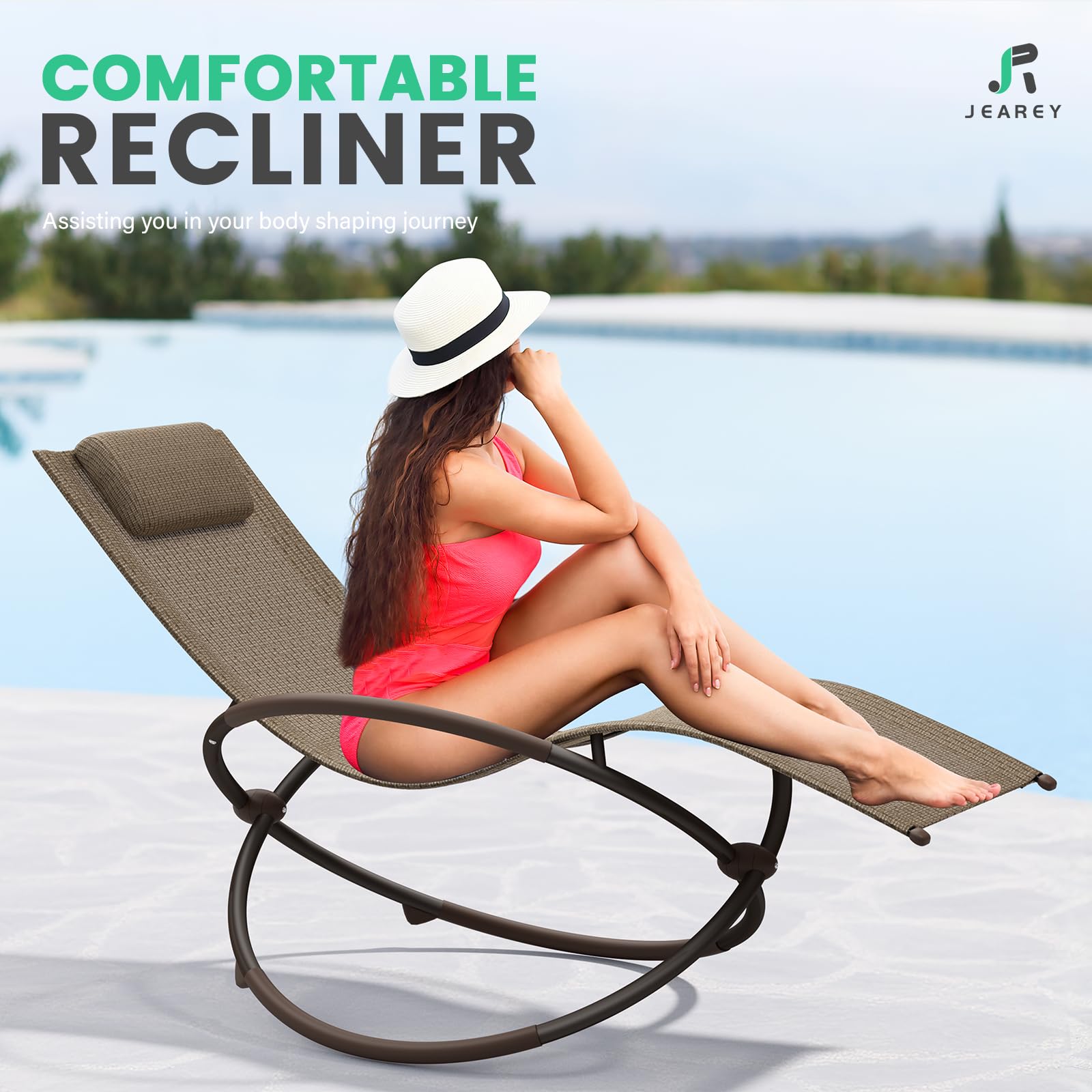 JEAREY Rocking Lounge Chair Outdoor Patio Lounge Chairs with Foam Armrest Chaise Lounge Patio Lounge Chairs for Poolside, Deck, Backyard