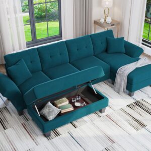 Belffin Convertible L Shaped Couch with Reversible Large Ottoman L Shape Sofa Storage Chaise Sectional Sofa Living Room Furniture Peacock Blue