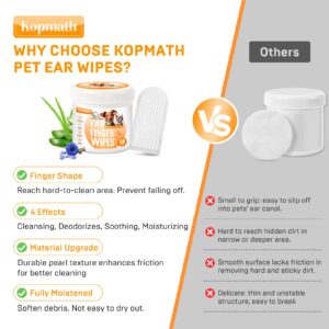 Kopmath Dog Ear Wipes, Ear Cleaner Finger Wipes for Dogs & Cats, Gently Remove Earwax & Odor, Soothe Ear Itching and Infection, Easy to Use, Natural Cat Ear Wipes for Dogs, 50 Count, Coconut Scent