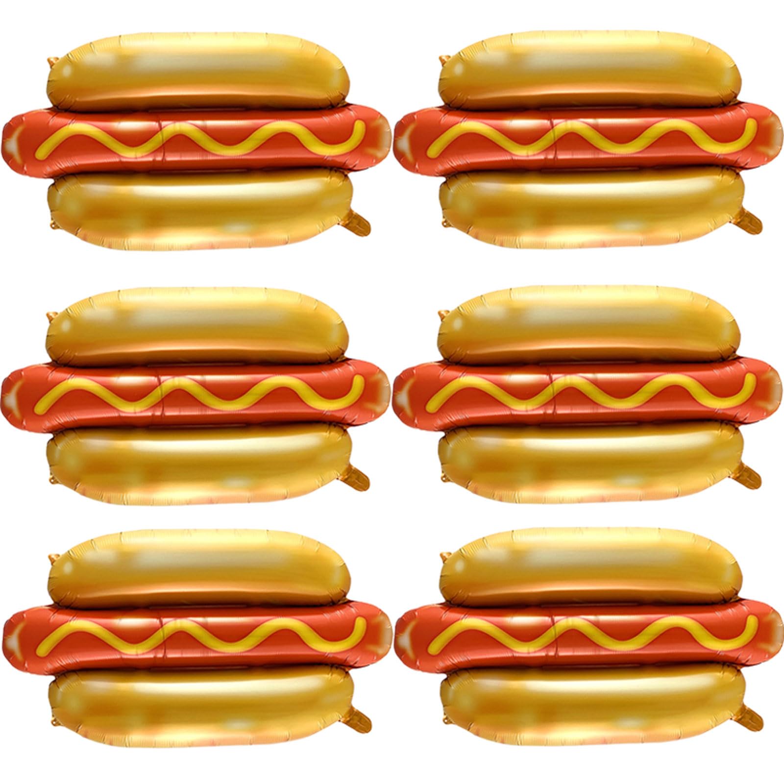 6PCS Hot Dog Balloon Food Themed Balloons, Hot Dog Decorations Balloons for Birthday, Baby Shower, Carnival, Fast Food Snacks BBQ Party Decorations