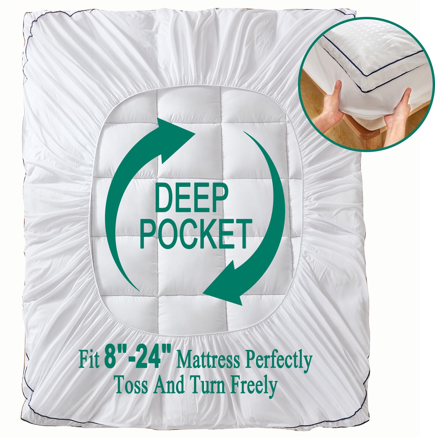 SWTMERRY Mattress Pad Topper - Extra Thick Mattress Pad Cover for Deep Sleep,4D Snow Down Alternative Fill Overfilled Plush Pillow Top with 8-21 Inch Deep Pocket (White, King)