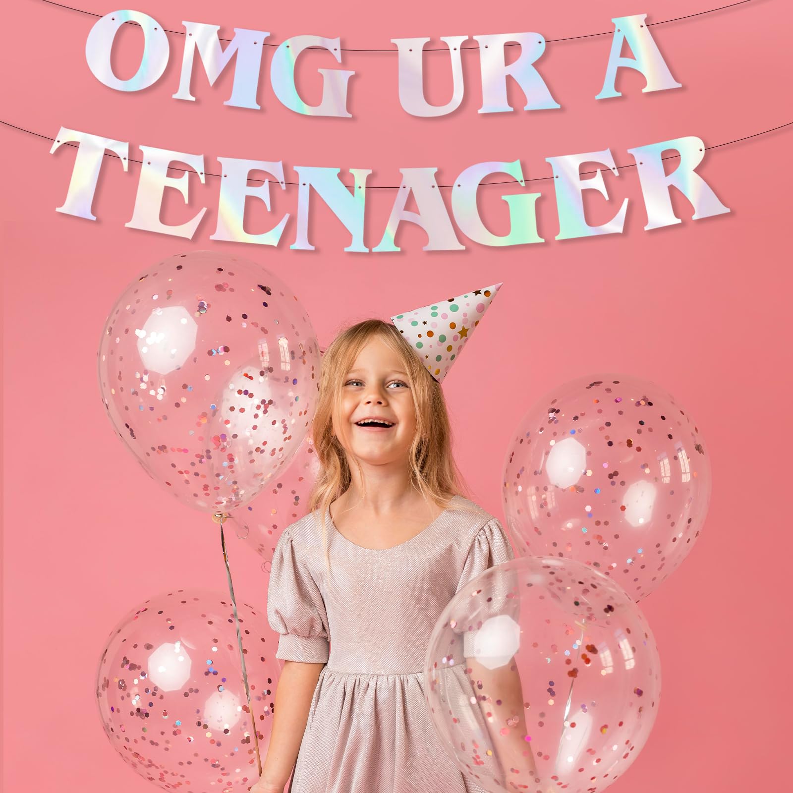 Generic Iridescent 'OMG UR A TEENAGER' Banner, 13th Birthday Party Decor for Girls, 13 Years Old Birthday Sign, Happy 13th Birthday Party Supplies