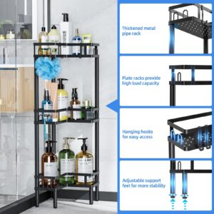 Kufutee Standing Shower Caddy Corner, 3 Tier Stainless Steel Shower Organizer Stand with Sturdy Metal Plate, Rustproof Bathroom Corner Shelf Floor Shower Stand